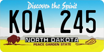 ND license plate KOA245