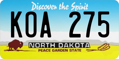 ND license plate KOA275