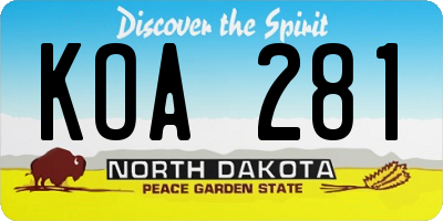 ND license plate KOA281