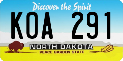 ND license plate KOA291
