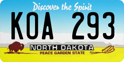 ND license plate KOA293