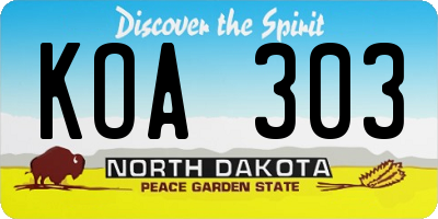ND license plate KOA303