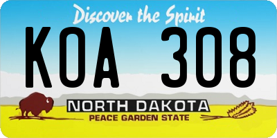 ND license plate KOA308