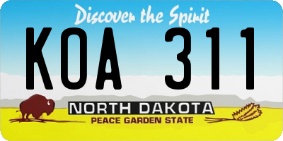 ND license plate KOA311