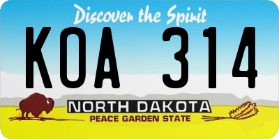 ND license plate KOA314