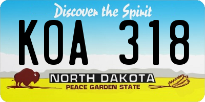 ND license plate KOA318