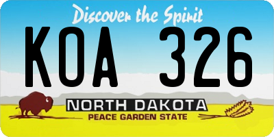 ND license plate KOA326