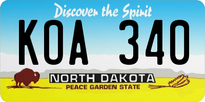 ND license plate KOA340