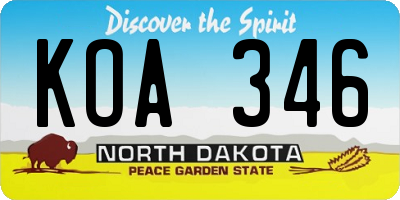 ND license plate KOA346