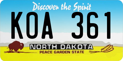 ND license plate KOA361
