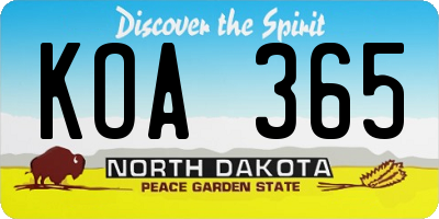 ND license plate KOA365