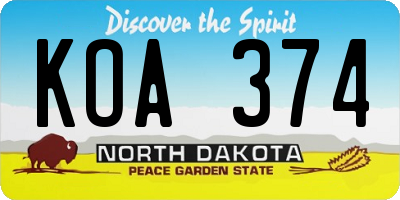 ND license plate KOA374