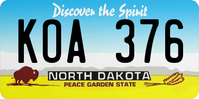 ND license plate KOA376