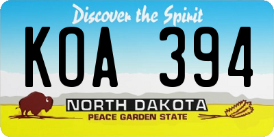 ND license plate KOA394