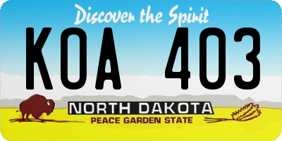 ND license plate KOA403
