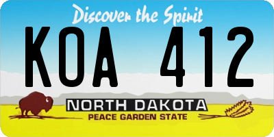 ND license plate KOA412