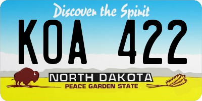ND license plate KOA422
