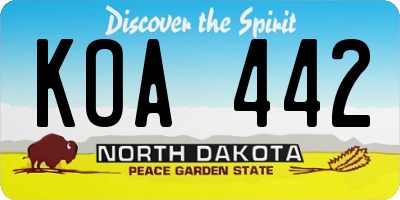 ND license plate KOA442