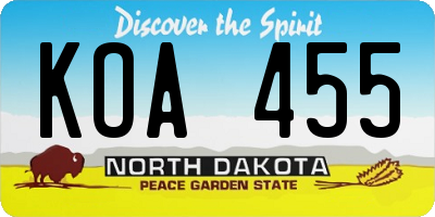 ND license plate KOA455