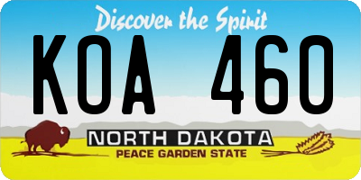 ND license plate KOA460
