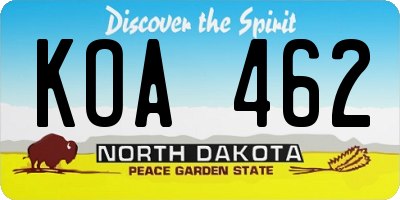 ND license plate KOA462