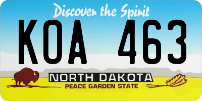 ND license plate KOA463