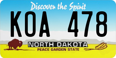ND license plate KOA478