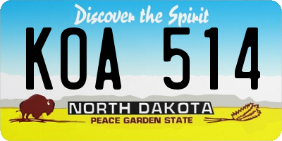 ND license plate KOA514