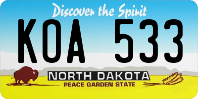 ND license plate KOA533