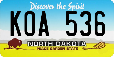 ND license plate KOA536