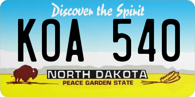 ND license plate KOA540