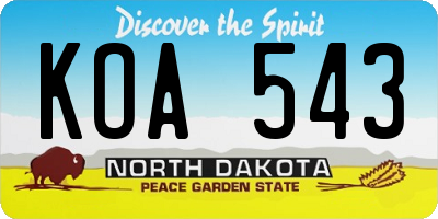 ND license plate KOA543