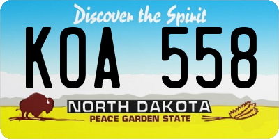 ND license plate KOA558