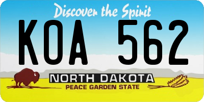 ND license plate KOA562