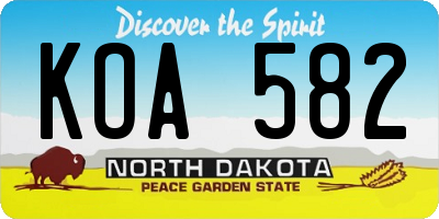 ND license plate KOA582