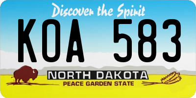 ND license plate KOA583