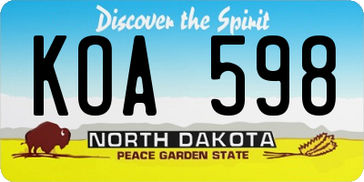 ND license plate KOA598
