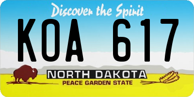 ND license plate KOA617