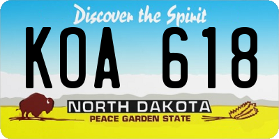 ND license plate KOA618