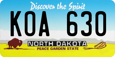 ND license plate KOA630