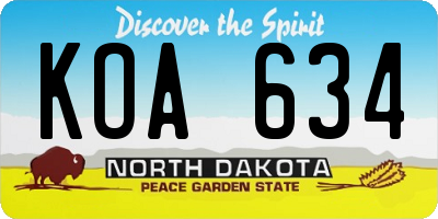 ND license plate KOA634