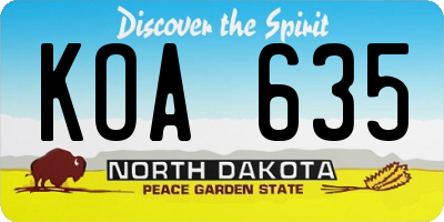 ND license plate KOA635