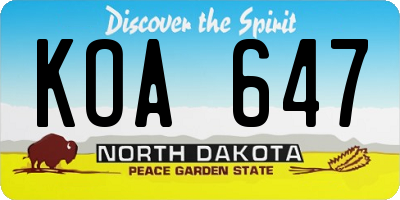 ND license plate KOA647