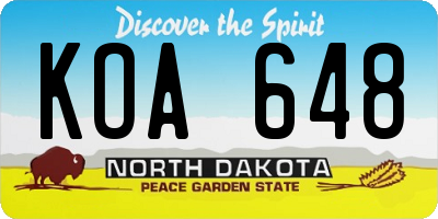 ND license plate KOA648