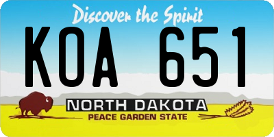 ND license plate KOA651