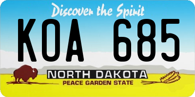 ND license plate KOA685
