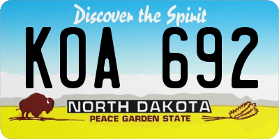 ND license plate KOA692