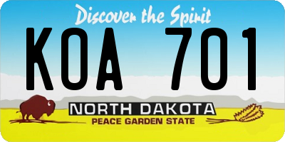 ND license plate KOA701
