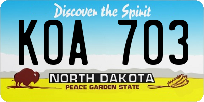 ND license plate KOA703