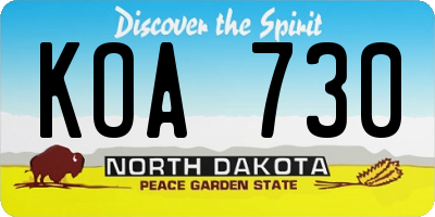 ND license plate KOA730